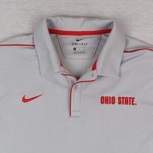 Ohio State Nike Polo Shirt Mens Size M Grey Red Polyester Dri Fit Short Sleeve